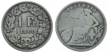 1 Franken 1860 B - sitzende Helvetia